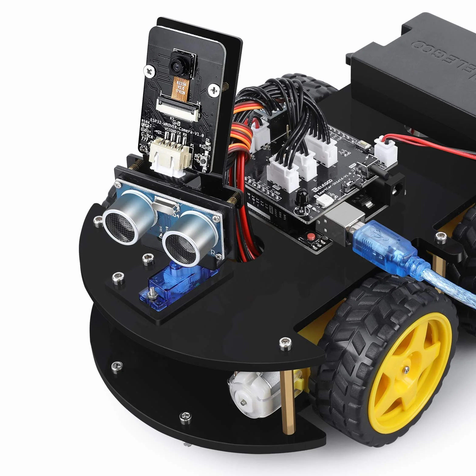 ELEGOO Kit Robotico Auto Intelligente Automatico 4.0 con UNO R3, Modulo di Tracciamento Lineare, Sensore Ad Ultrasuoni, Telecomando IR, Giocattolo Educativo per Studente Arduino