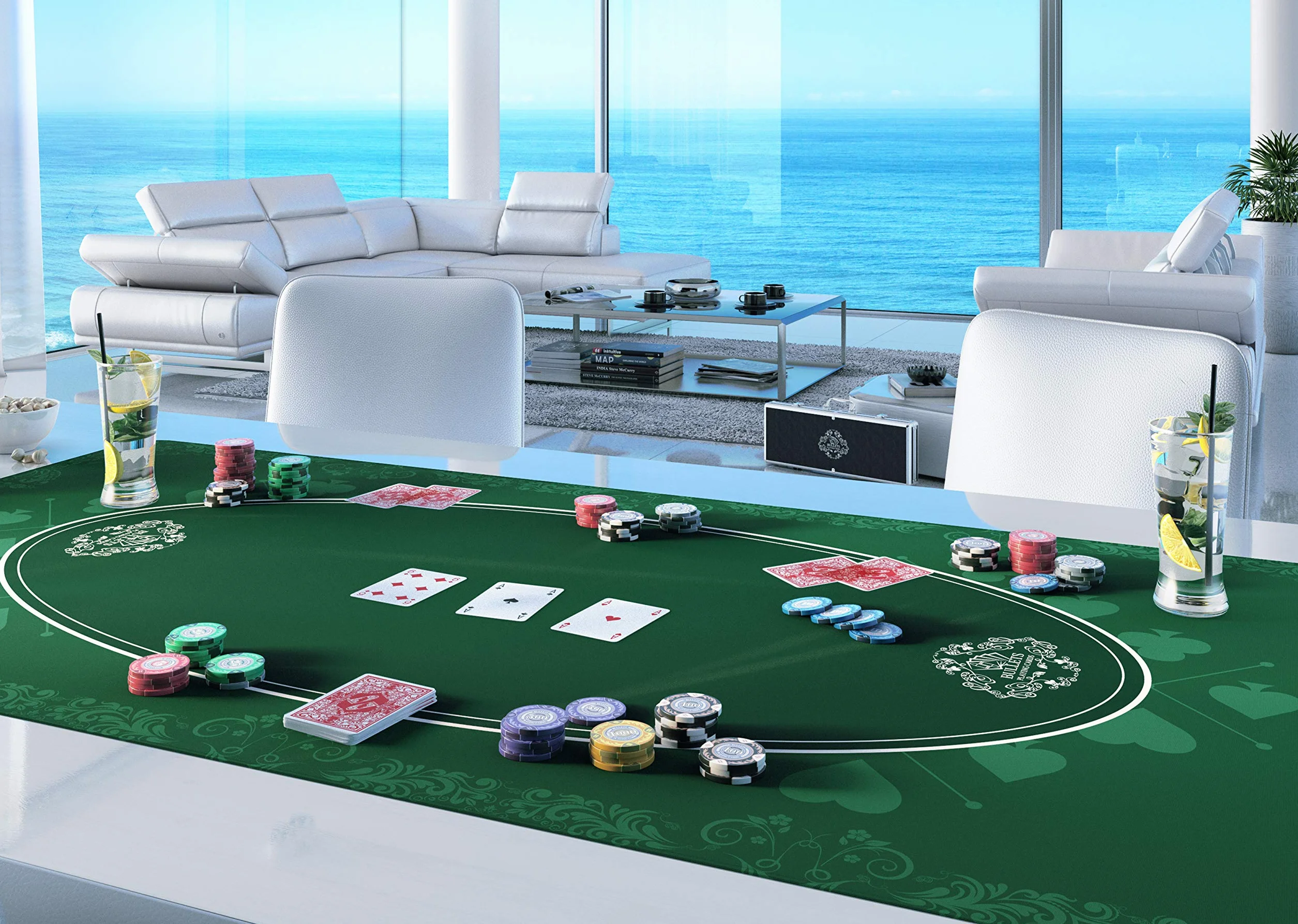 Bullets Playing Cards Tappetino da Poker di Design Verde 160 x 80cm, per Il Proprio Tavolo da Poker, Telo da Poker Deluxe, Tappeto da Poker, Tampone da Tavolo da Poker