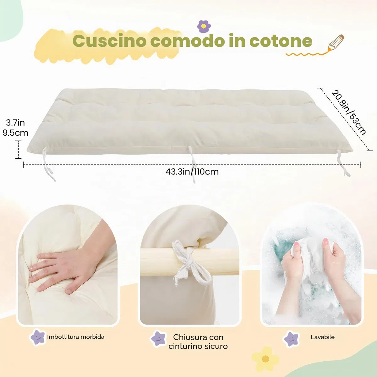 Arco da Arrampicata Montessori 2 in 1 con braccioli per bambini legno naturale cuscino tappetino antiscivolo 1-6 anni