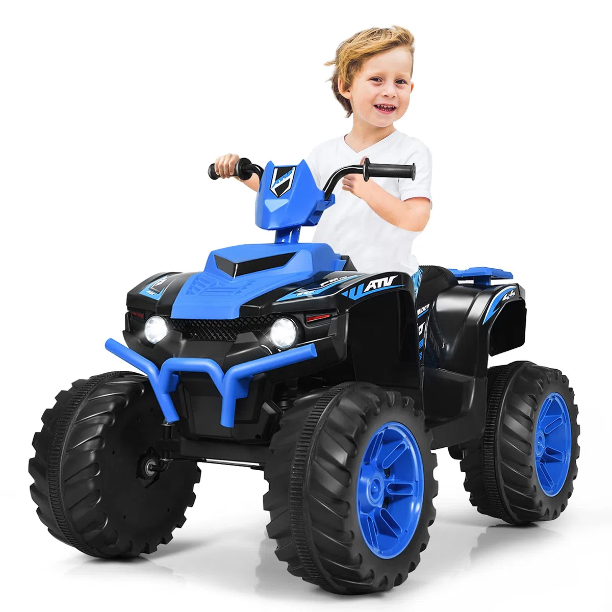 Costway 12V Quad Elettrico per Bambini, Auto Elettrica Cavalcabile con Luci LED e Musica, 5km/h, 3-7 Anni Blu