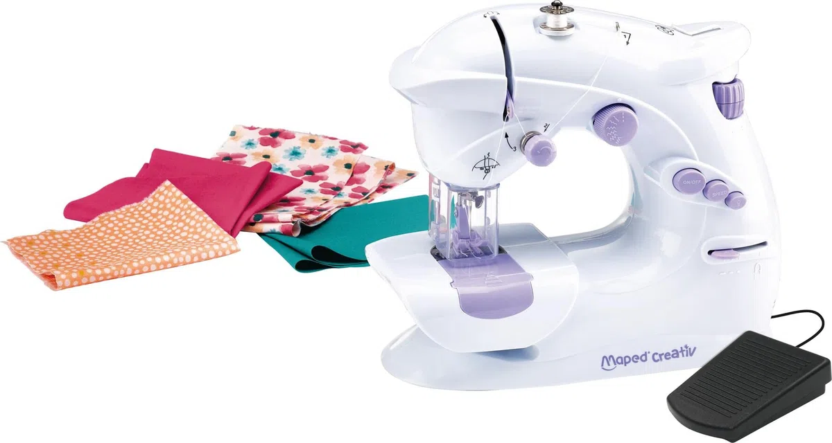 Maped Creativ - Atelier Couture - Macchina da Cucire con 4 Realizzazioni Tendenze da Creare - Kit completo per Principianti, con Sistema di Sicurezza - 8 anni
