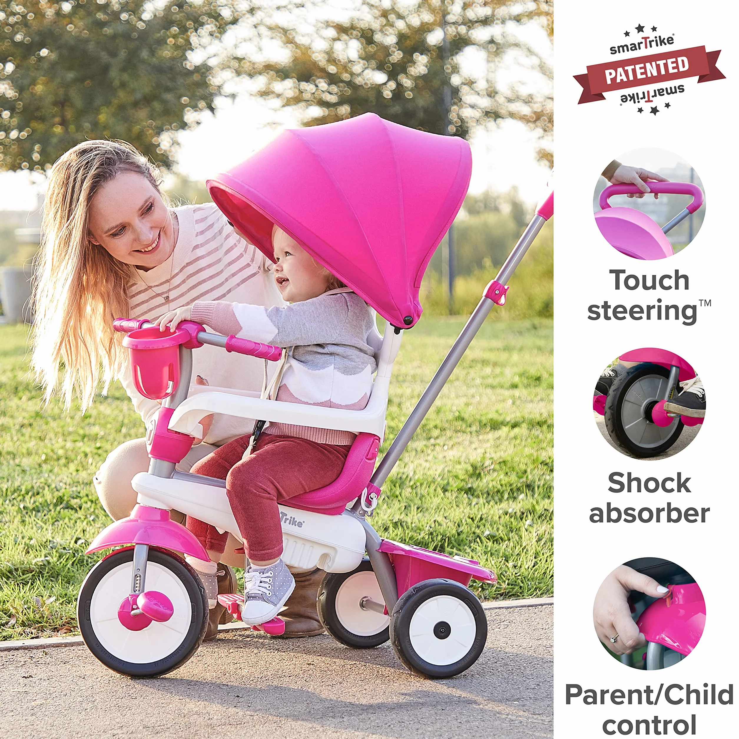 smarTrike Breeze Plus Triciclo per Bambini di età 1,2,3 anni - Triciclo 4 in 1 Multi-stadio, Rosa Principessa