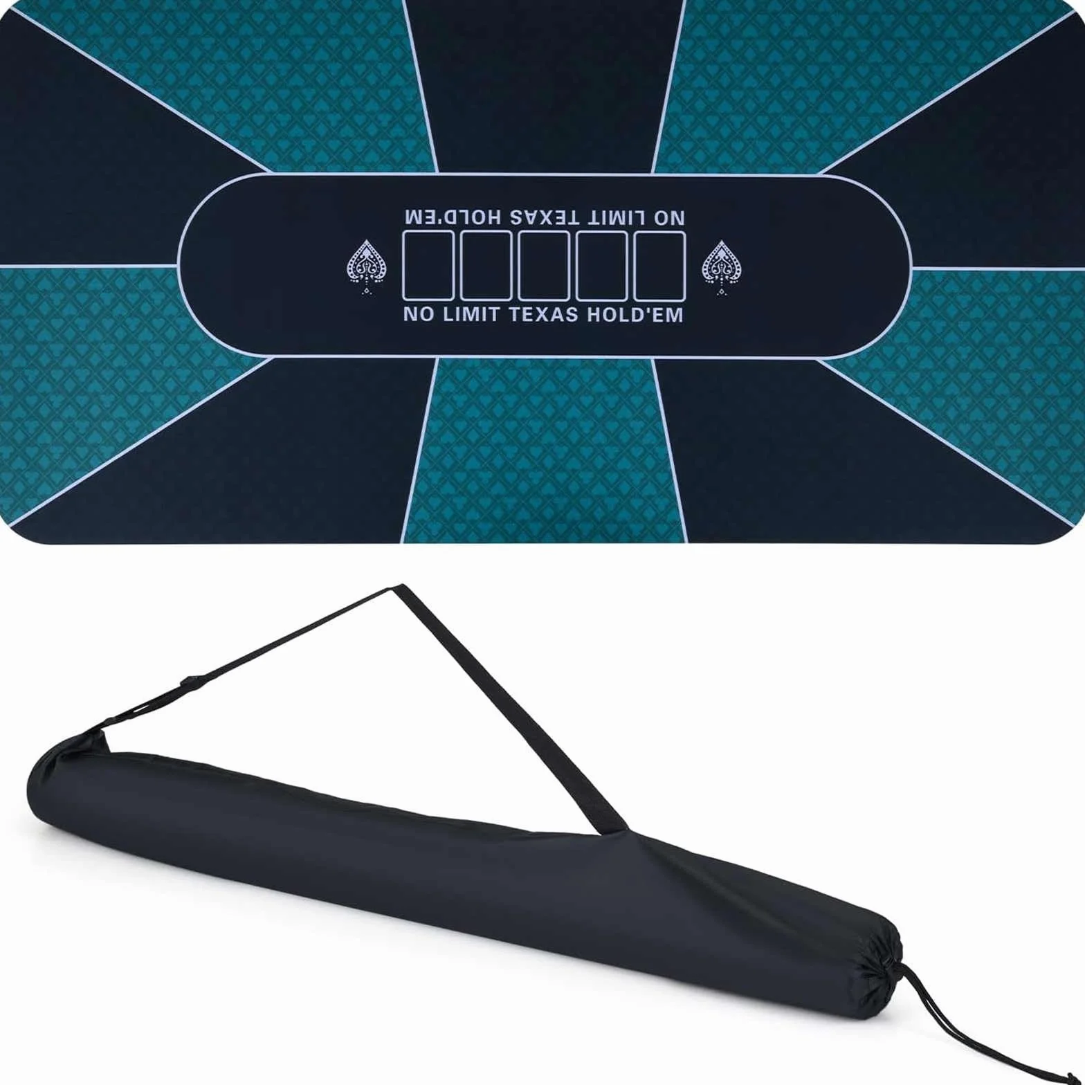 HOMASIS Tappetino Poker 180 x 90 cm, Panno per Tavolo da Gioco con Superficia Liscia e Base Antiscvolo, Tappeto Poker Texas Hold'em per 10 Giocatori, Panno Gioco Portatile con Borsa da Trasporto