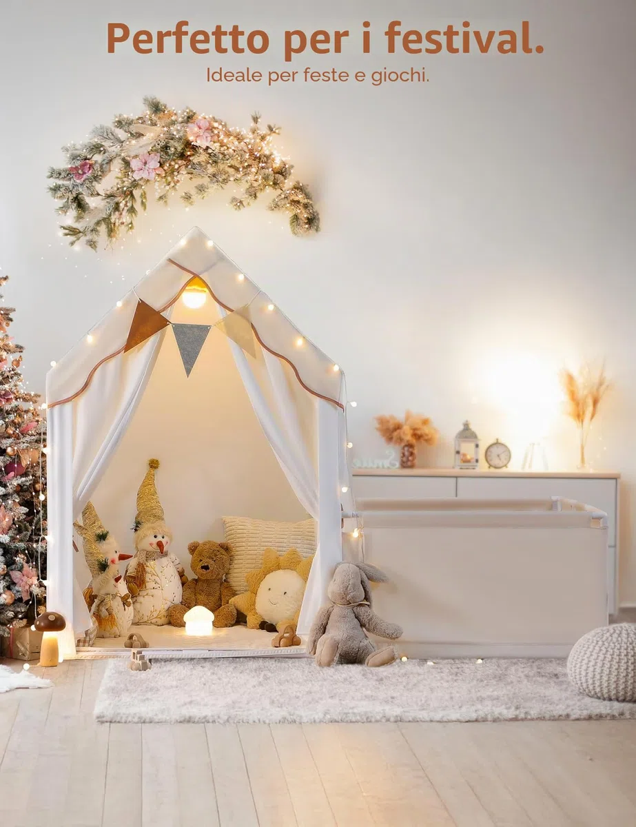 Besrey Tenda per Bambini 2-in-1 con Parco Giochi Casetta da Gioco Interna con Luci LED per 4-5 Bambini