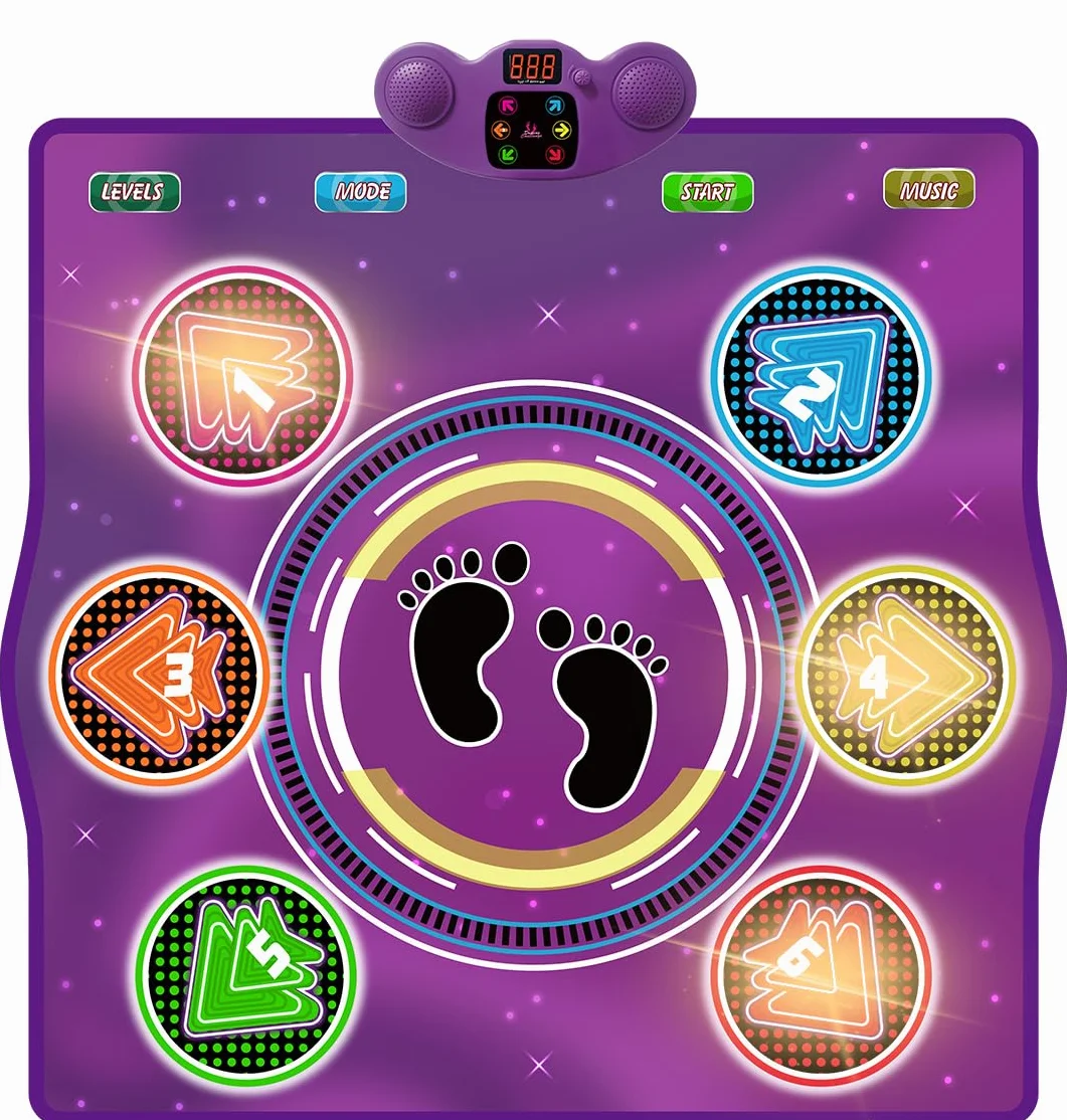 Tappeto da Ballo Musicale elettronico aggiornato con 6 Tasti Luminosi, 6 modalità di Gioco, Supporta Musica da Cellulare, Ideale per Bambini 3-12 Anni, Compleanni