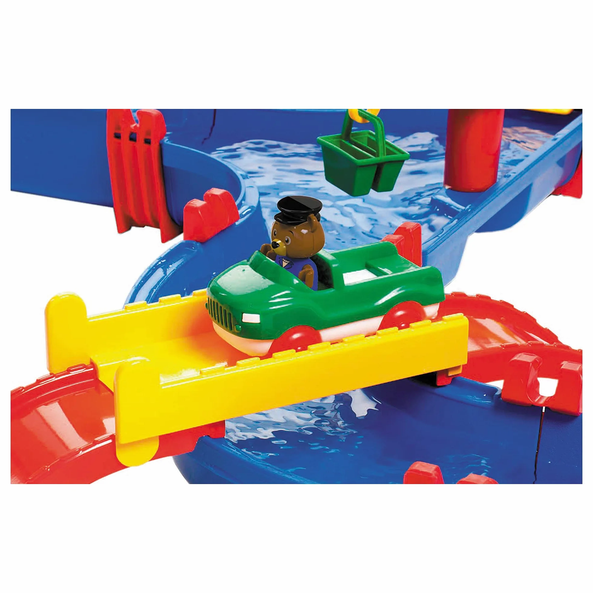 Tavolo d'Acqua per Bambini, Tavolo da Gioco colorato con Sistema di canali funzionanti, Gru, Ponti, Barca e Giocattolo per Auto, dai 3 Anni in su