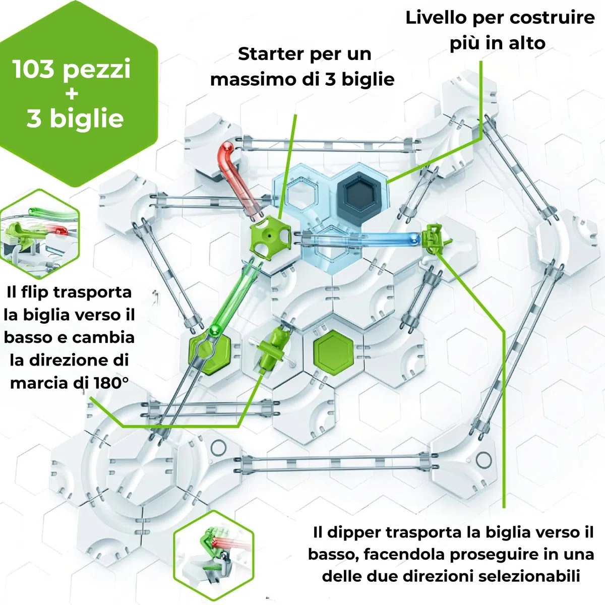Ravensburger - Gravitrax Actionset FlipnDip | Pista Biglie Con 107 Pezzi | Rompicapo Bambini Con Le Biglie | Giochi Bambino 8 Anni Maschio | Giochi Per Bambini Compatibili Con Tutti I Gravitrax