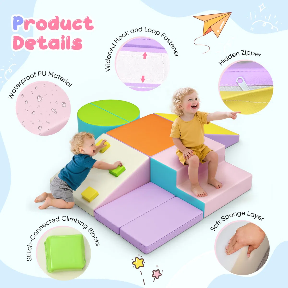 Blocchi da costruzione in schiuma per bambini, grandi blocchi da arrampicata per interni, telaio da arrampicata (colore maccherone-7, copertura in pelle)