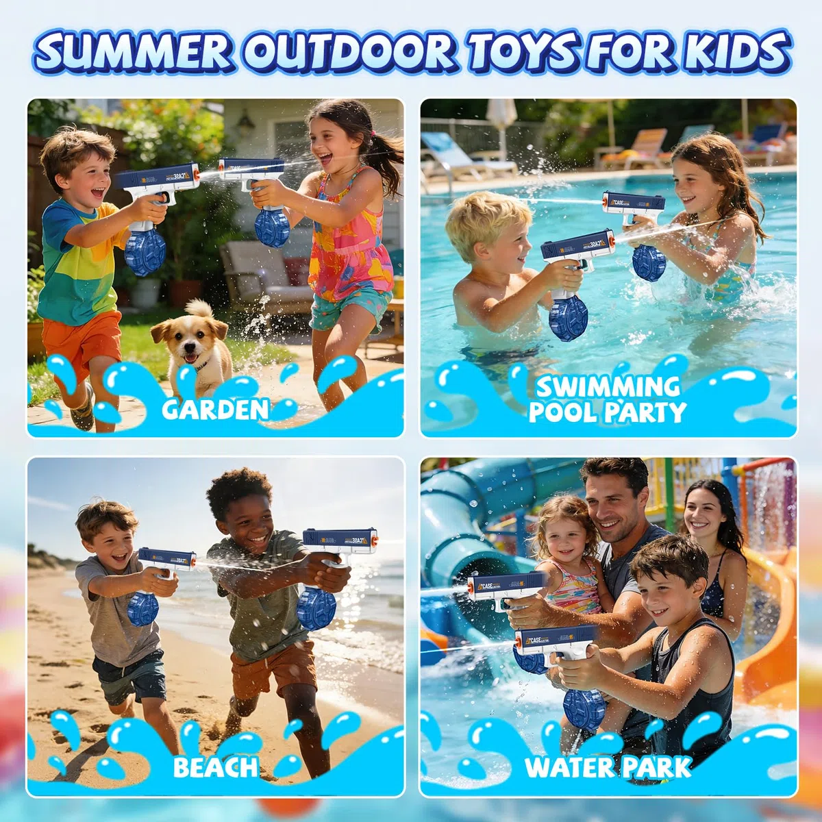 Pistola ad Acqua Elettrica 2 Pezzi, Pistole ad Acqua Automatica con Ricaricabile USB, Fucile ad Acqua,Raggio 8-10 Metri, Giocattoli all'Aperto Estivi per la Festa sulla,Spiaggia, Piscina