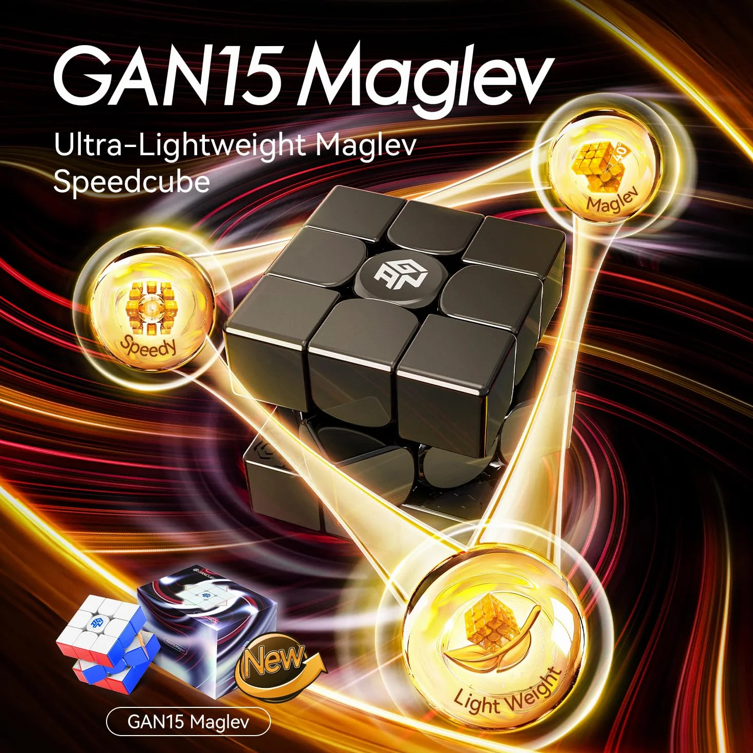 GAN 15 Maglev Leap Cubo nero con rivestimento UV, cubo magnetico leggero 3x3 GAN Cube, puzzle 3D e puzzle per bambini e adulti, combinazione ideale di peso, magneti e struttura, 59,8 g