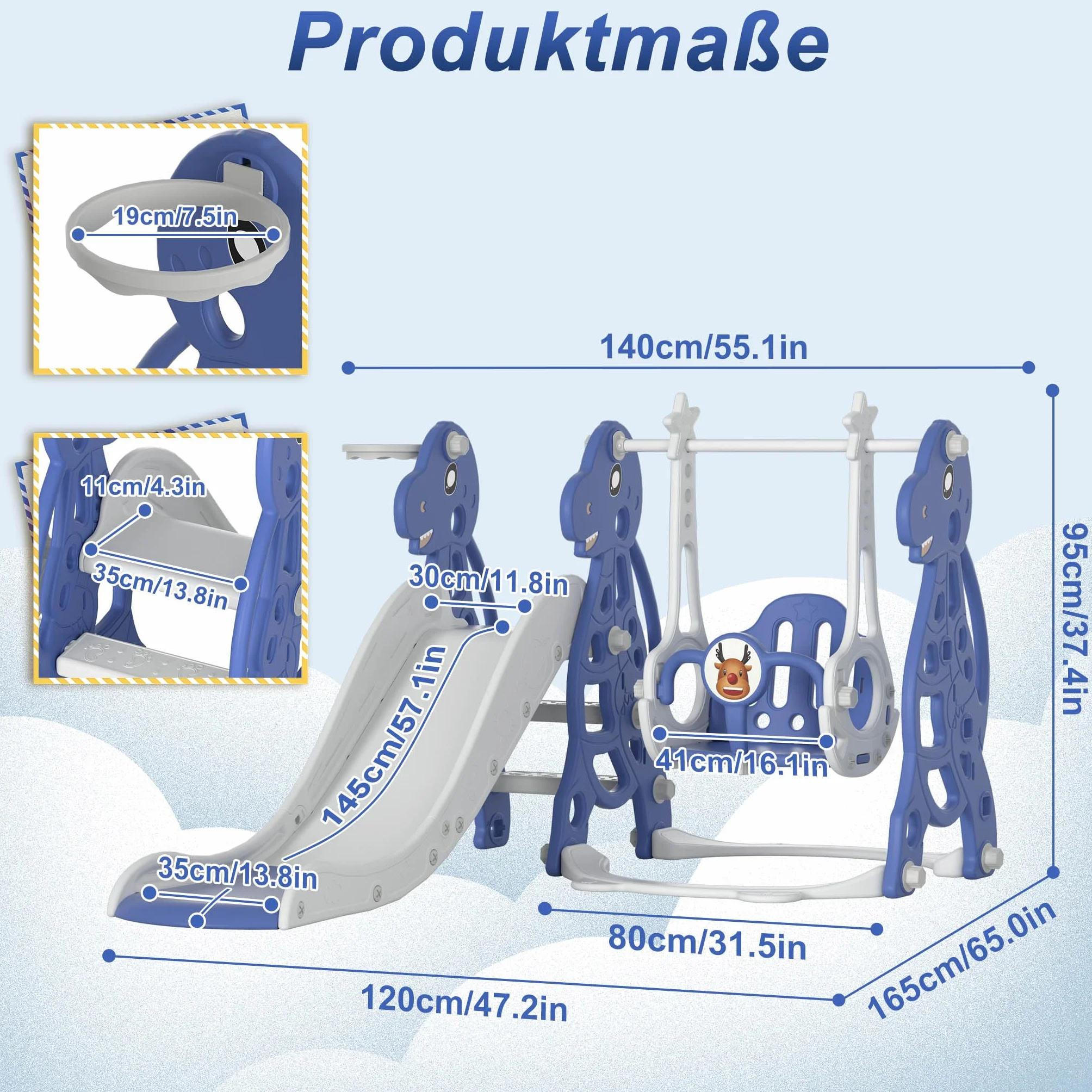 Froadp 4 in 1 Scivolo Autoportante per Bambini Scivolo Giocattolo con Canestro da Basket e Altalena per Interni ed Esterni Bambini Scivolo da Giardino in Plastica PP e PE für 1 Jahr und Mehr (Typ B)