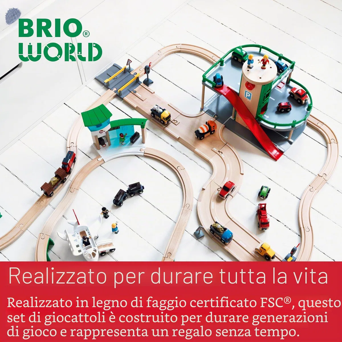 BRIO World - Parcheggio, Accessorio Pista Trenino, Set Costruzioni in Legno, Compatibile con Tutti i Prodotti BRIO, Giocattolo per Bambini 3+ Anni
