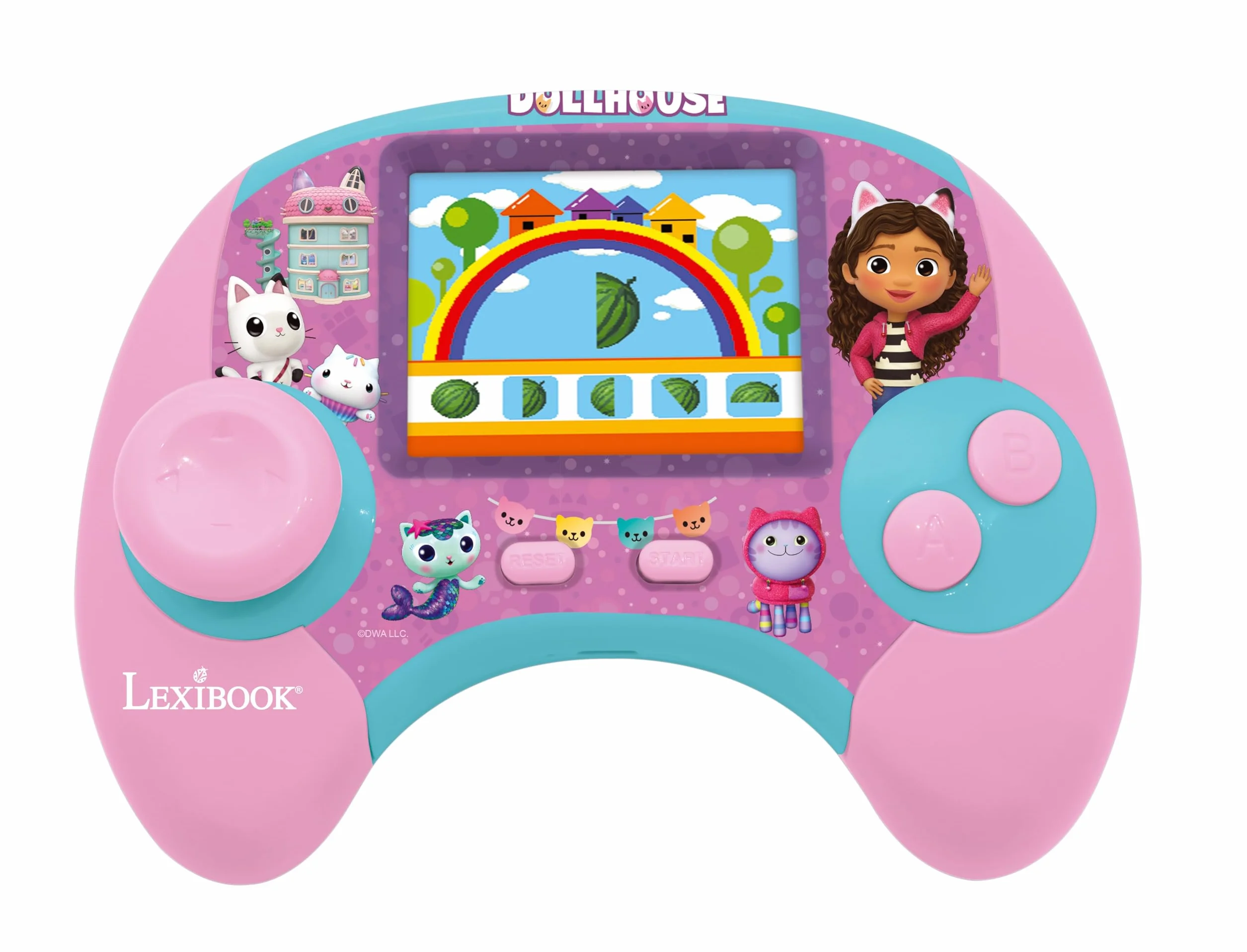 Lexibook, Gabby e Casa Magica, Power Console, Console di gioco educativo bilingue francese/inglese con 100 attività, schermo a colori, JCG100GDHi1, Rosa/Blu