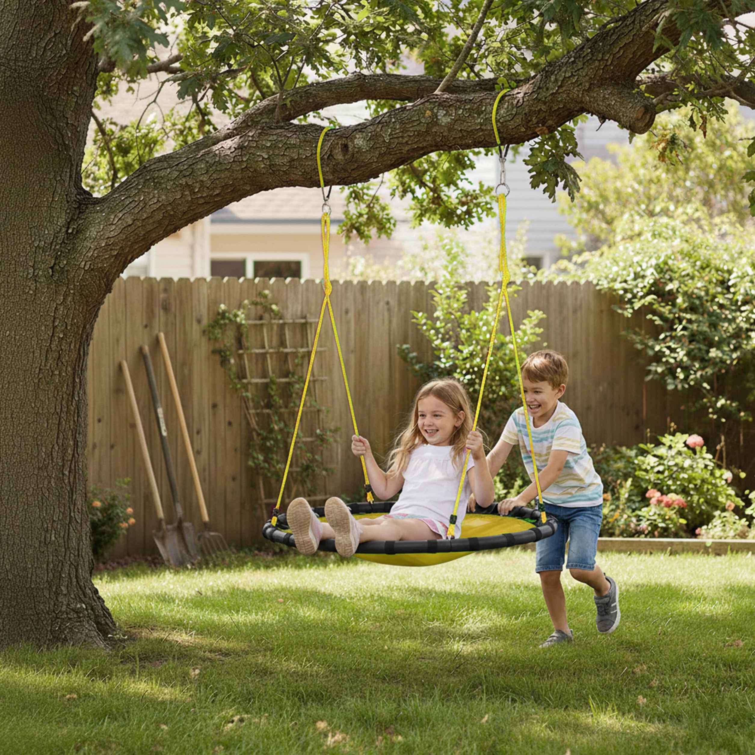 Relaxdays Altalena da Giardino a Nido, per Bambini e Adulti, Regolabile, Ø 120 cm, Portata Max. 100 kg, Gialla