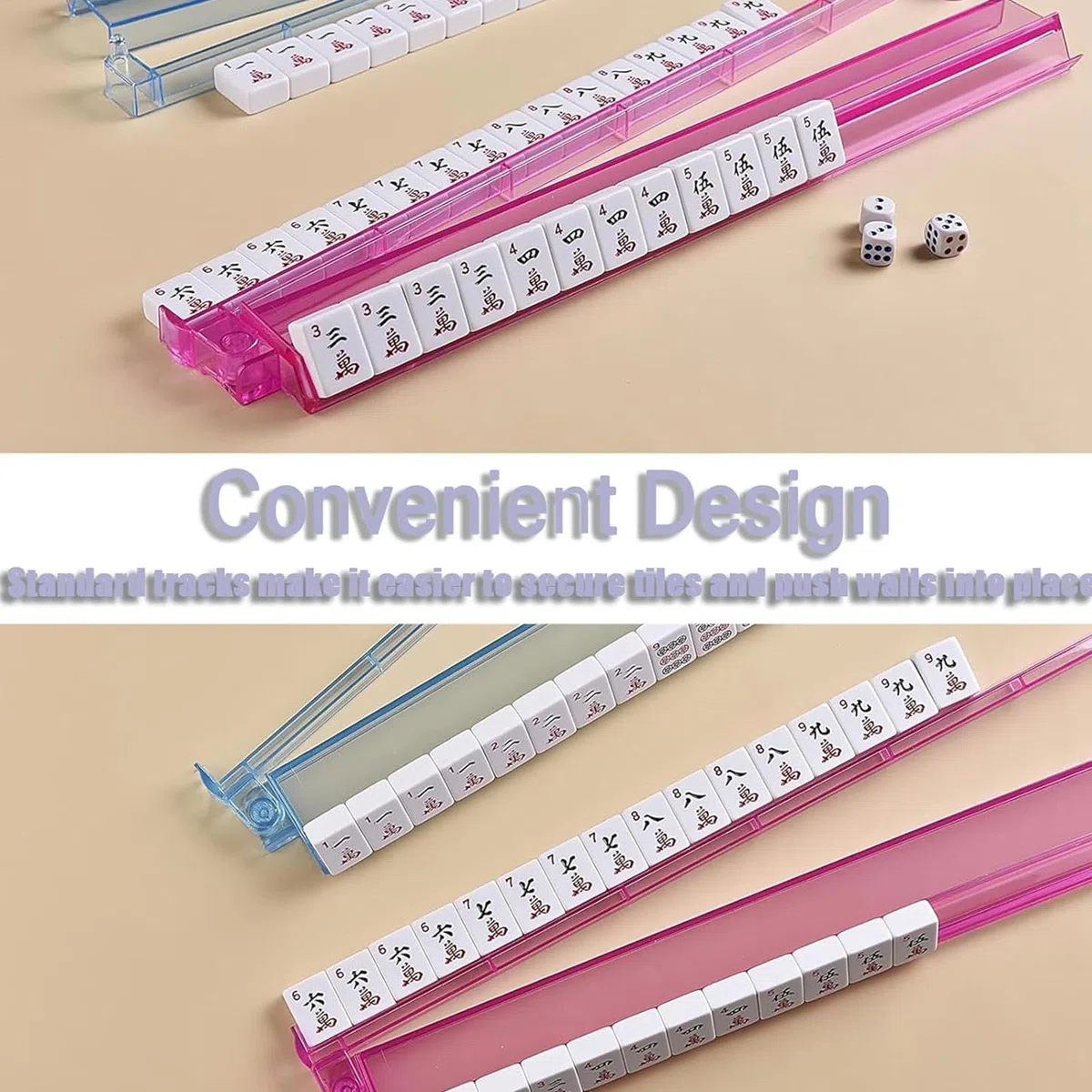 Mahjong Rack Acrilico con Pushers Set di 4 Organizer Trasparenti