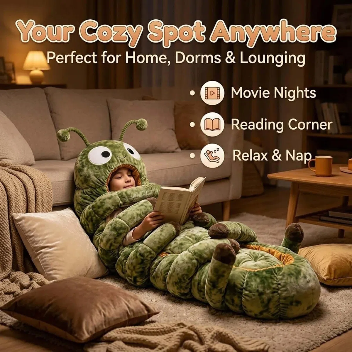 Sacco A Pelo A Forma Di Bruco,hugging Caterpillar Sleeping Bags,plush Cocoon Sleeping Bag With Pull Cord,hugging Caterpillar Sleeping Bags – Plush Cocoon Full-body Lounger