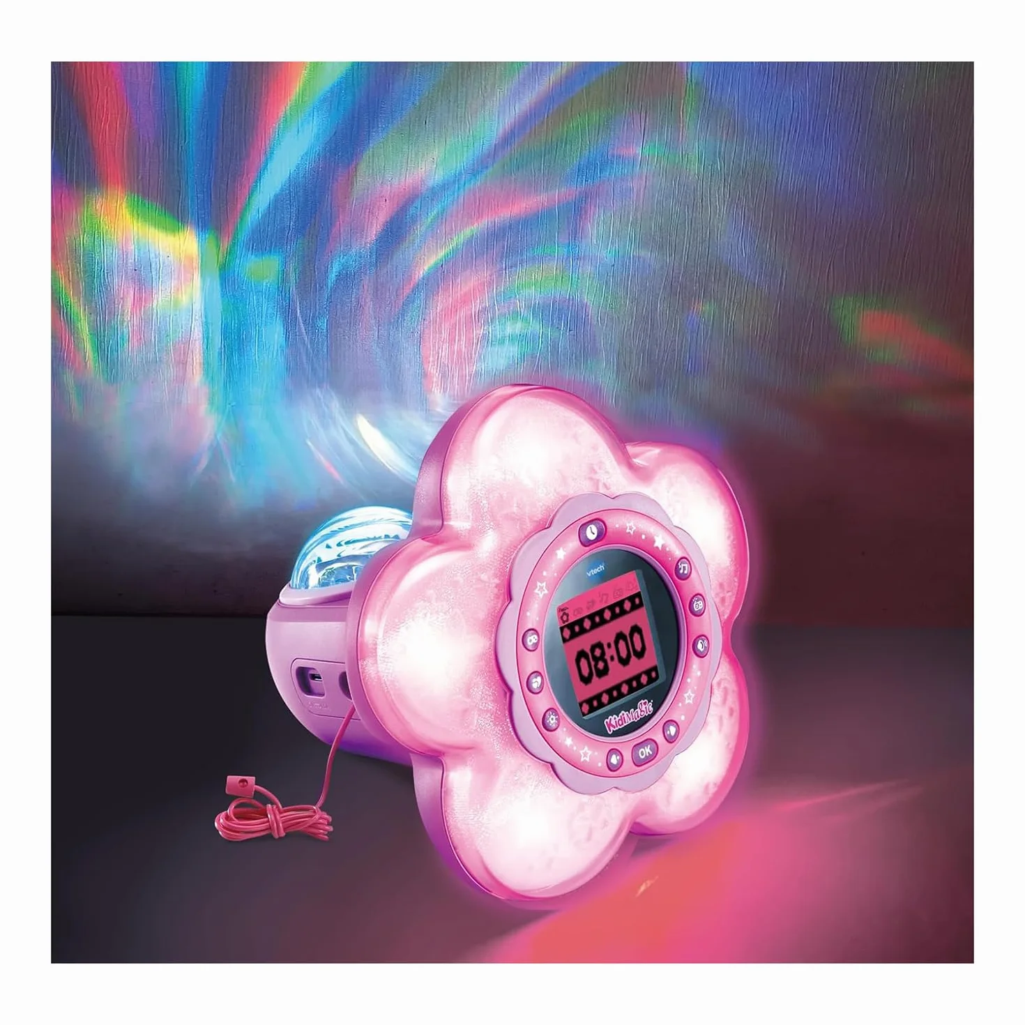 VTech KidiMagic Galaxy Light, Radiosveglia 9 in 1, Proiettore Bambini Aurora Boreale, Fiore Luminoso con Sensore di Movimento, Radio FM e MP3, Lingua Italiana, Batterie Incluse, 6+ Anni