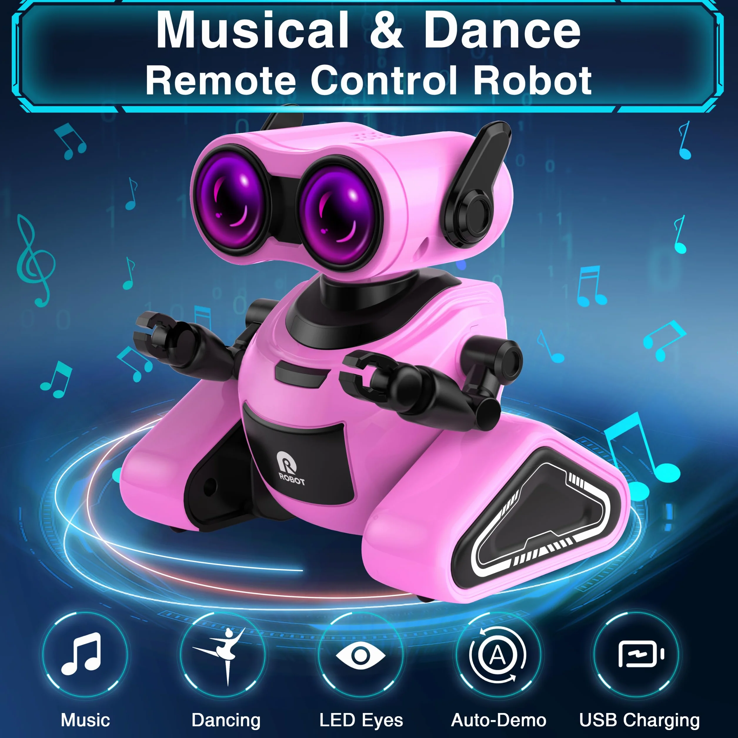 Yerloa Robot Interattivo per Bambini e Ragazze - Giochi Ricaricabili Telecomandati con Adesivo, Danza e Musica - Regalo per 3-8 Anni