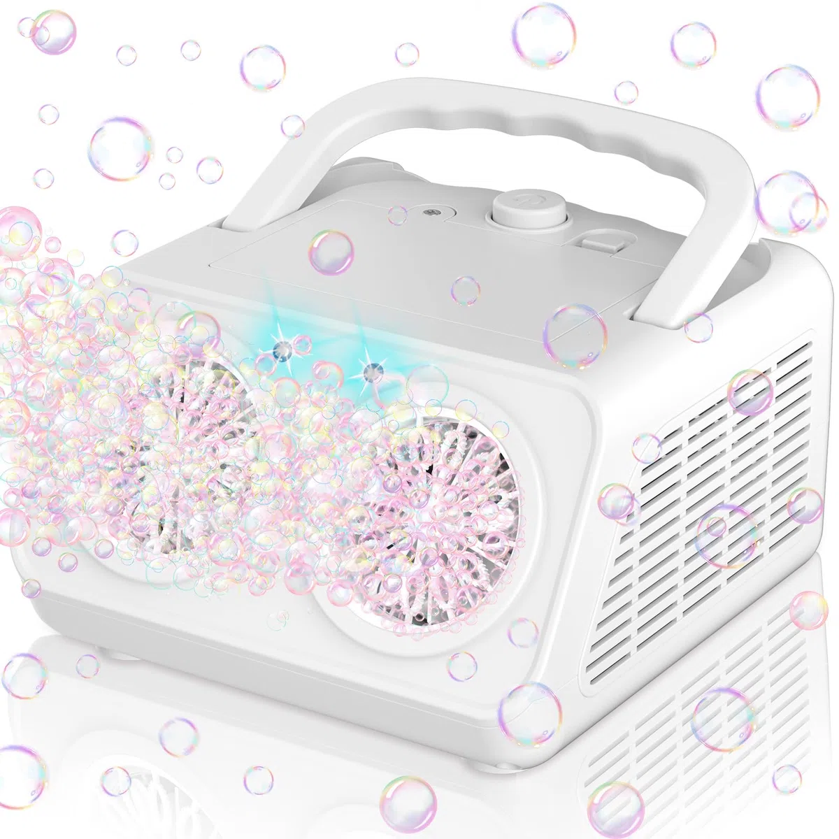Macchina Bolle di Sapone, Spara Bolle di Sapone Automatico, 22000+ Bolle al Minuto, 2 Velocità, Giochi da Esterno per Bambini, Compleanno Gadget Matrimonio (Bianco)