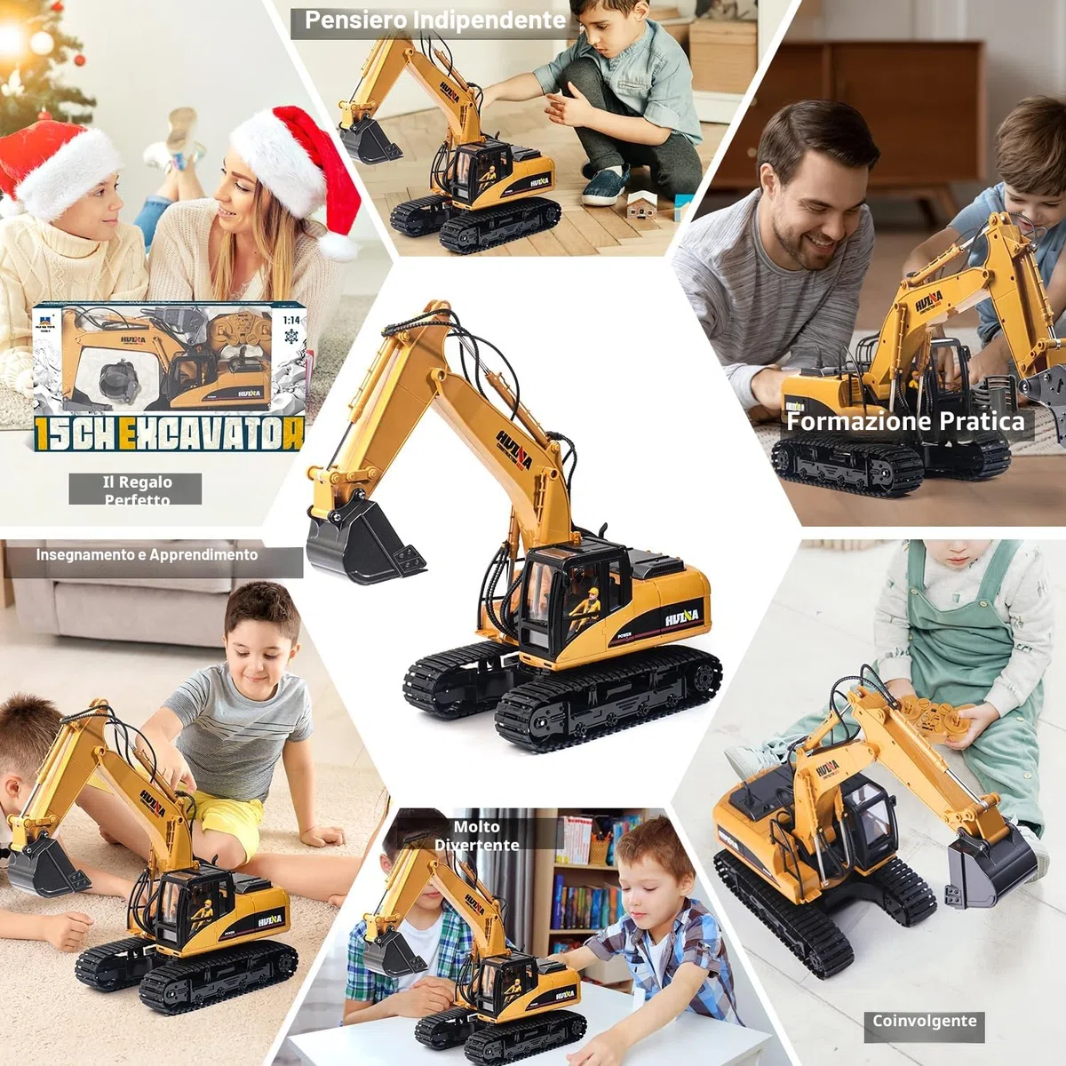 Escavatore Telecomandato 3 in 1 da 6-10 Anni, 1:14 RC in Metallo Con Batteria e Caricatore - Regalo di Compleanno