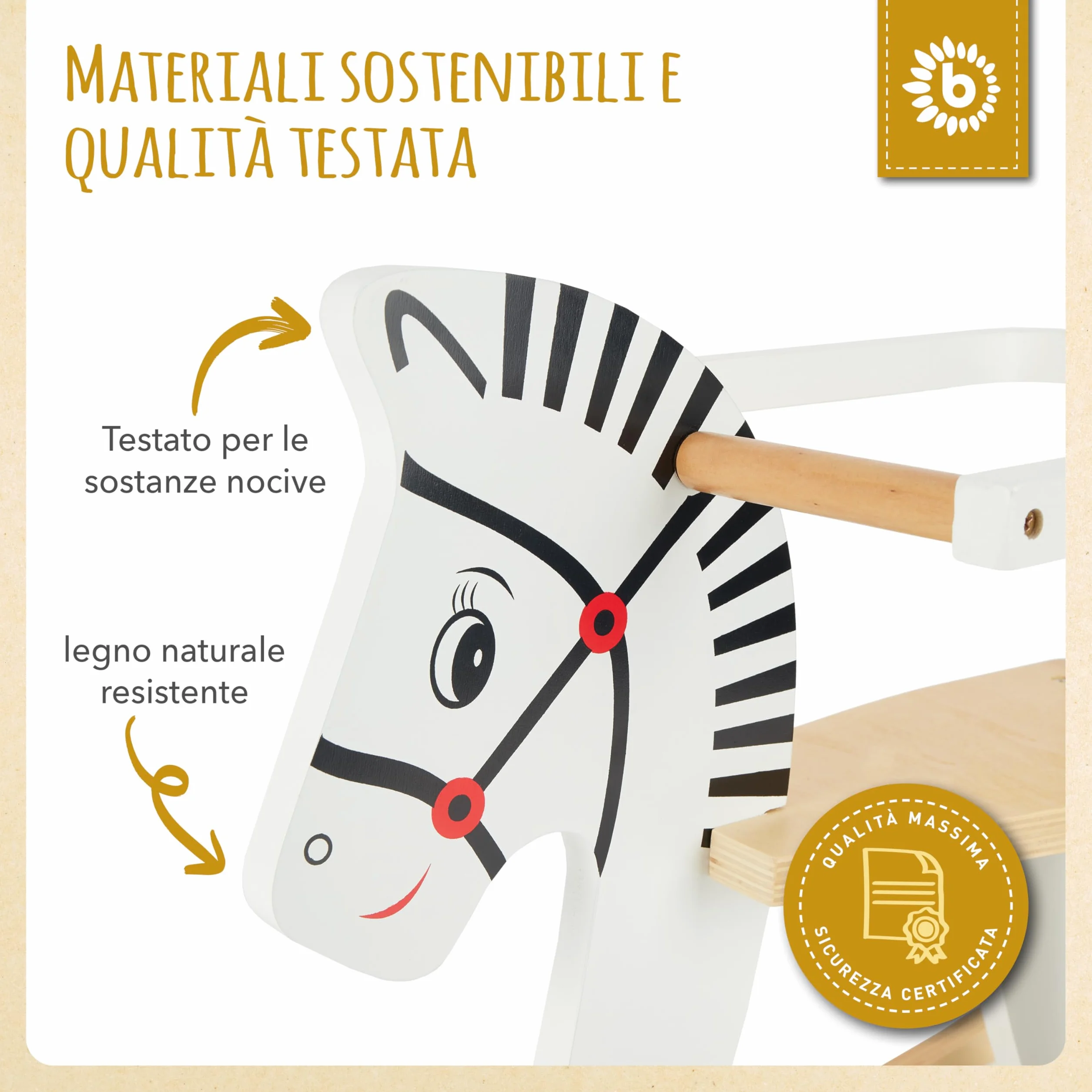 Bieco 74000210 – Cavallo a Dondolo in Legno, 68 x 26.5 x 48 cm, Bianco