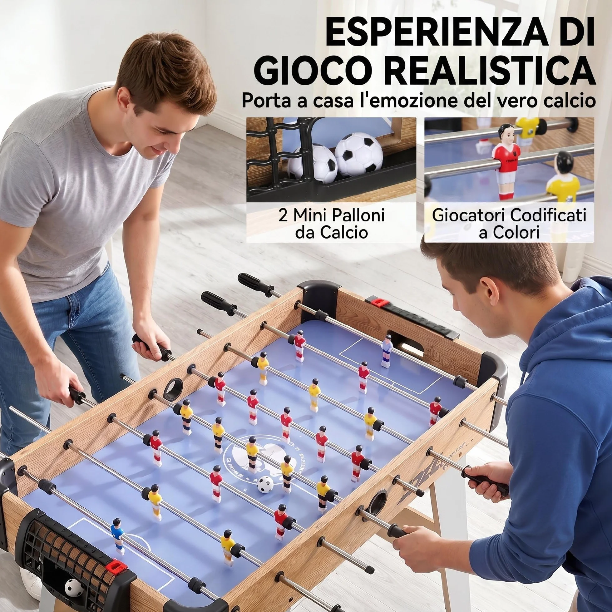 SPORTNOW Calcio Balilla, Mini Tavolo da Calcio da 89 cm, 22 Giocatori, 2 Palline, 2 Segnapunti Manuali e Maniglie Antiscivolo, Set da Gioco Freestanding per Famiglia, Regalo