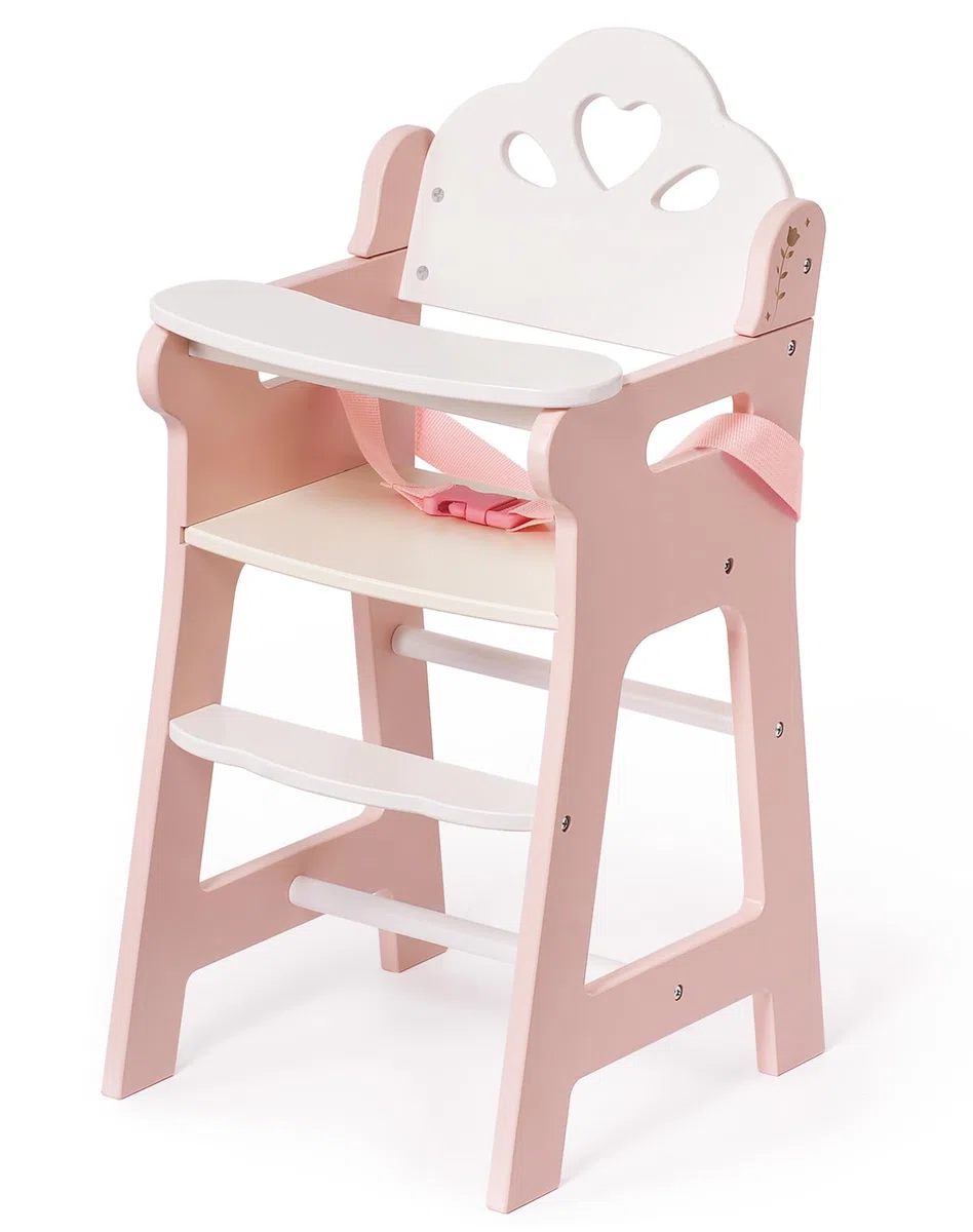 ROBUD Seggiolone per Bambini con Cintura di Sicurezza Regolabile, Tavolo e Poggiapiedi per Bambole fino a 18", Giocattolo dai 3+ Anni Rosa