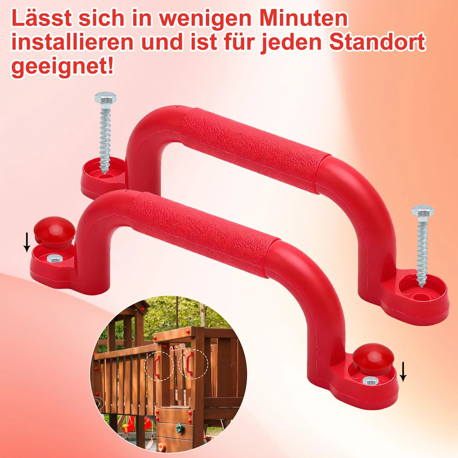 VOSSOT 2 Maniglie per Torre Giochi, Maniglie di Sicurezza in Plastica, Robuste per Bambini da Interno Ed Esterno per Casette da Gioco, Alberi, Strutture per Arrampicata (Rosso)