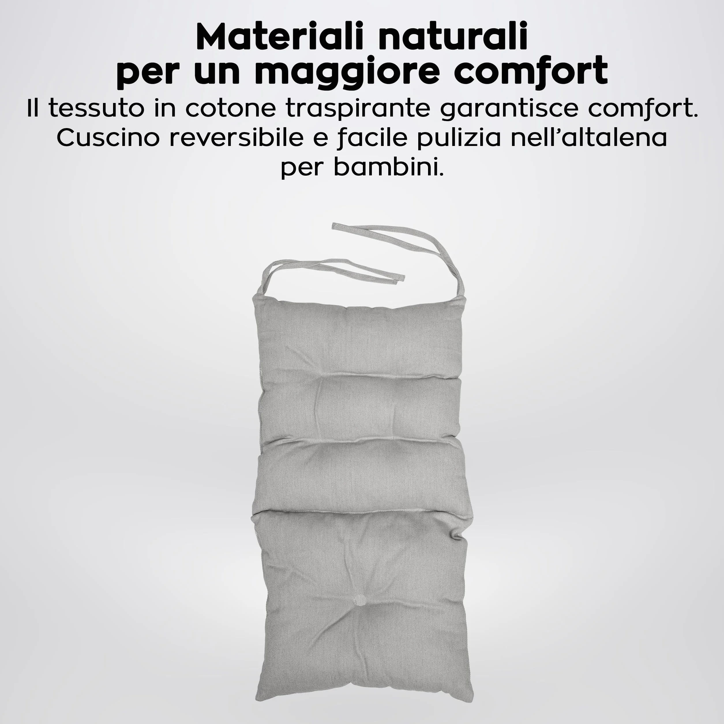 Tulano Hop 40 Altalena per bambini 3in1 - Altalena sospesa e seggiolino in cotone e legno - Dai 6 mesi - Imbottitura sicura - Portata 60 kg - Per interno ed esterno - Grigio