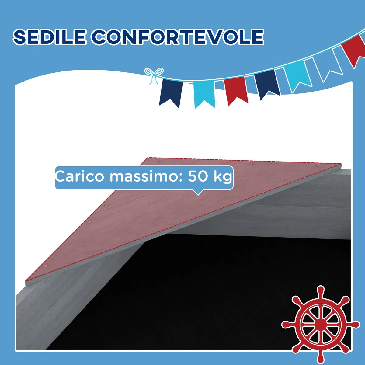 Outsunny Sabbiera per Bambini 3-8 Anni a forma di Barca senza Fondo, Sabbionaia in Legno di Abete e Poliestere, 190x90x138 cm, Multicolore