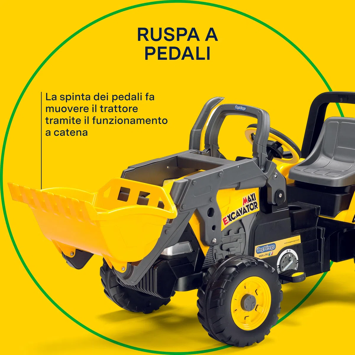 PEG Maxi Excavator Ruspa a Pedali per Bambini dai 2 Anni con Benna Semovente
