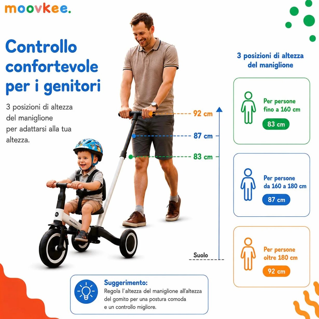 Triciclo Bambini Evolutivo 6 in 1 - Bicicletta Bambini da 1 a 5 Anni - Triciclo per Bambini fino 25 kg con Cintura, Sella Regolabile, con o Senza Pedali - Triciclo con Maniglione