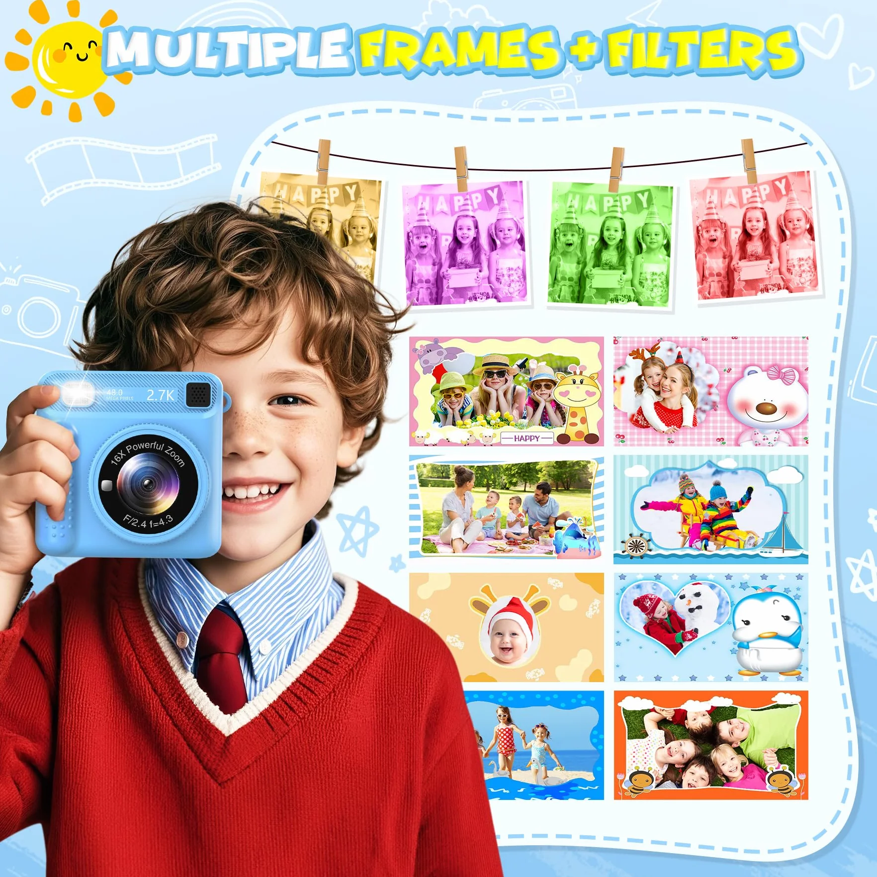 Macchina Fotografica Bambini Istantanea, 2.4 Pollici 1080P Fotocamera Bambini Digitale con 32GB Scheda e Carta da Stampa, Giocattolo Regalo di Natale Compleanno Bambino e Bambina 3-12 Anni