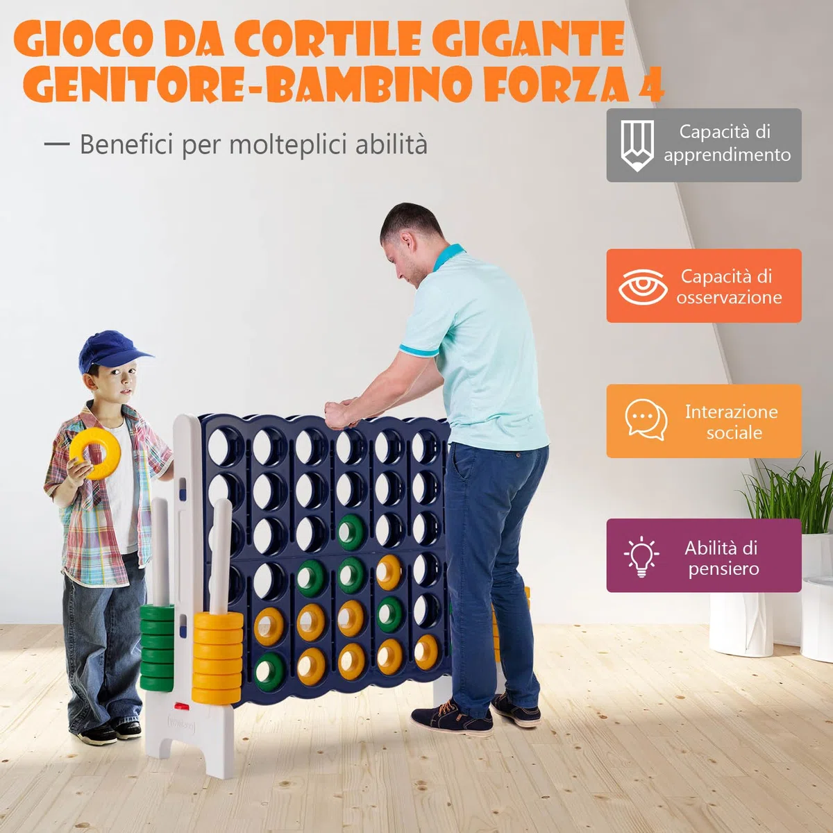RELAX4LIFE Forza 4 Gioco Gigante per Bambini e Adulti, per Esterno e Interno, (120x42x104cm, Classico-E)