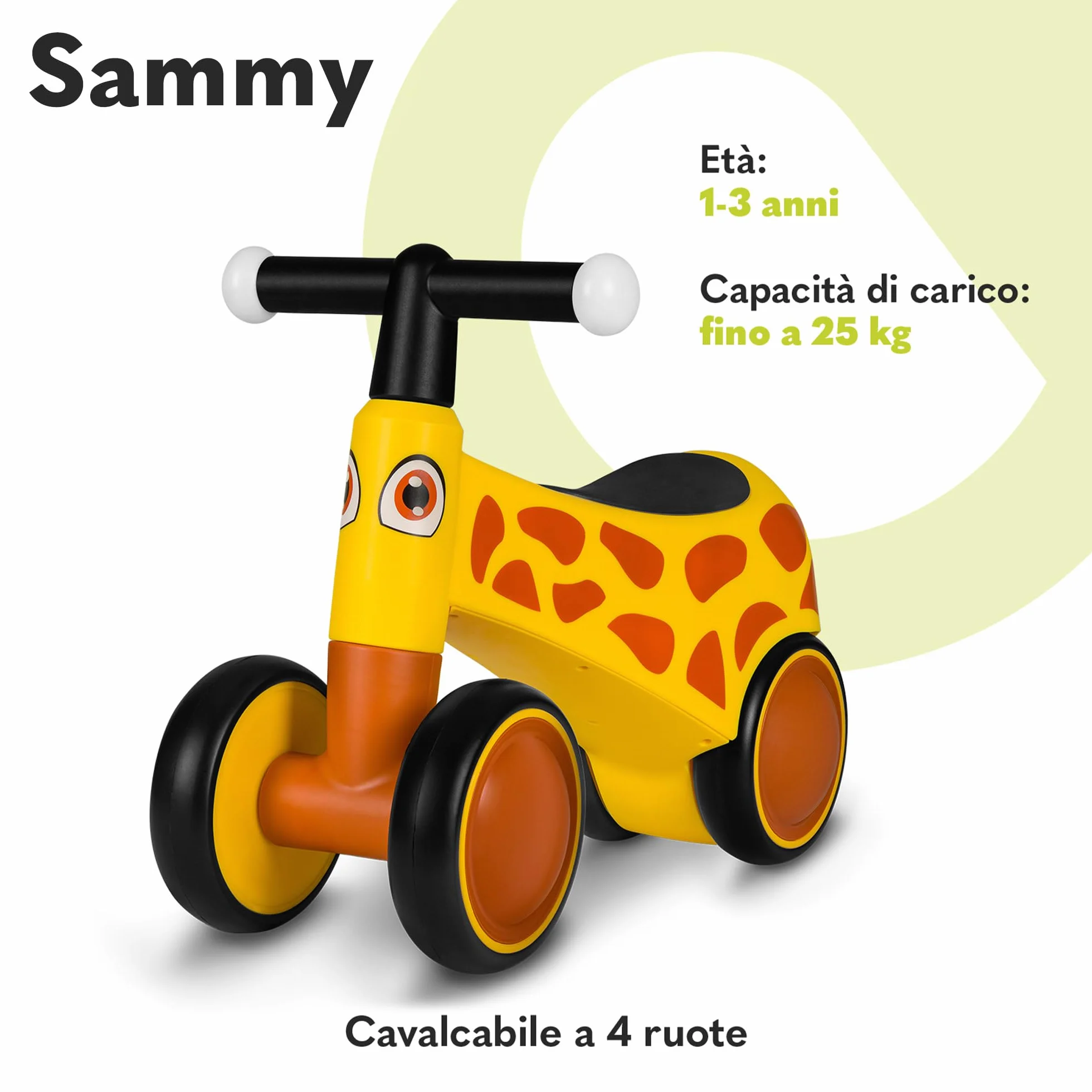 lionelo SAMMY Bicicletta Senza Pedali da 1 a 3 anni, Camminatore Bambini 4 Ruote Fino a 25 kg, Maniglie Antiscivolo con Luci 3 Design Sella Ergonomica, Per Bambine e Bambini