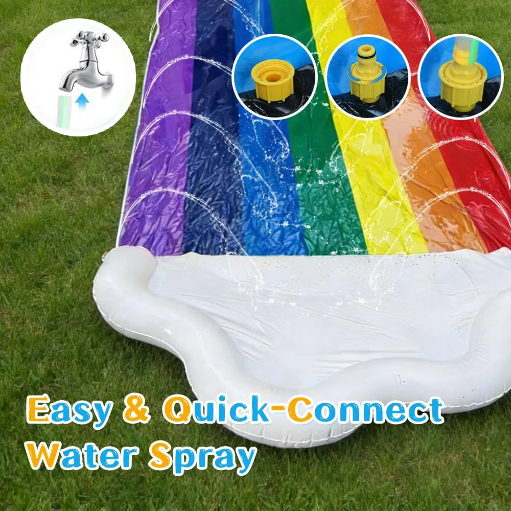 Pista Scivolo Acqua Doppio da Giardino 480x140CM con Irrigatore e 2 Tavole Gonfiabili per Festa Estiva