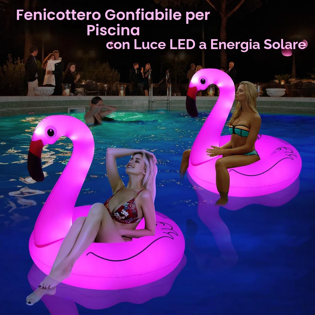DeeprBling Fenicottero Gonfiabile Piscina con Luce Solare, Galleggiante Fenicottero Gonfiabile per Piscina, Salvagente Gonfiabile per Adulti, Fenicottero Gonfiabile Grande per Mare (106x106x100 cm)