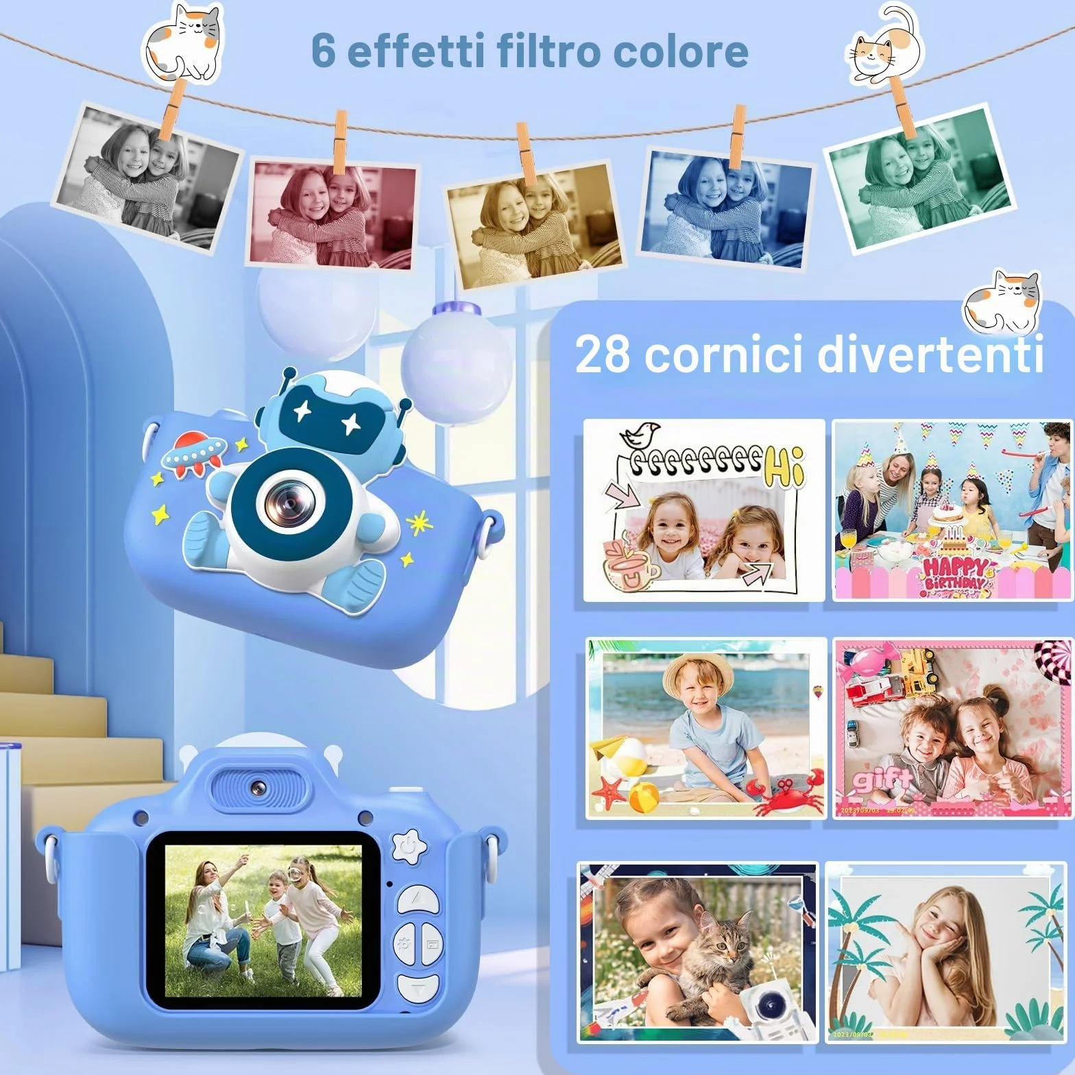 Gofunly Macchina Fotografica Bambini, 2.0 Pollici Mini Ricaricabile Fotocamera Digitale Bambini HD 1080P Selfie Videocamera con Scheda 32GB, Regalo Natale & Compleanno per Ragazze Ragazzi 3 a 12 Anni