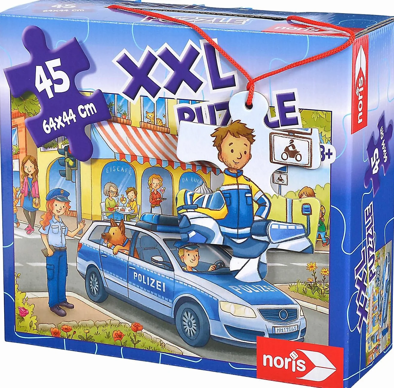 Noris 606031792 - Puzzle gigante XXL, su strisce con la polizia, con 45 pezzi (dimensioni totali: 64 x 44 cm), per bambini dai 3 anni in su