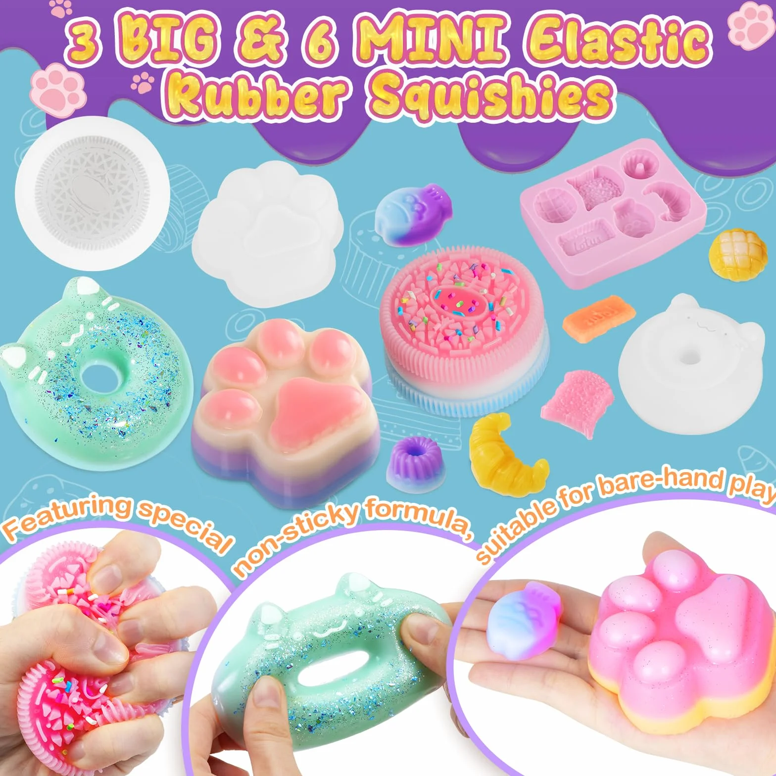 Silicone Liquido Luminosi Fai Da Te 480ml 1:1 AB Squishy Gomma Siliconica 9 Stampi e Accessori Giochi Sensoriali Antistress Regali Bambini 6+