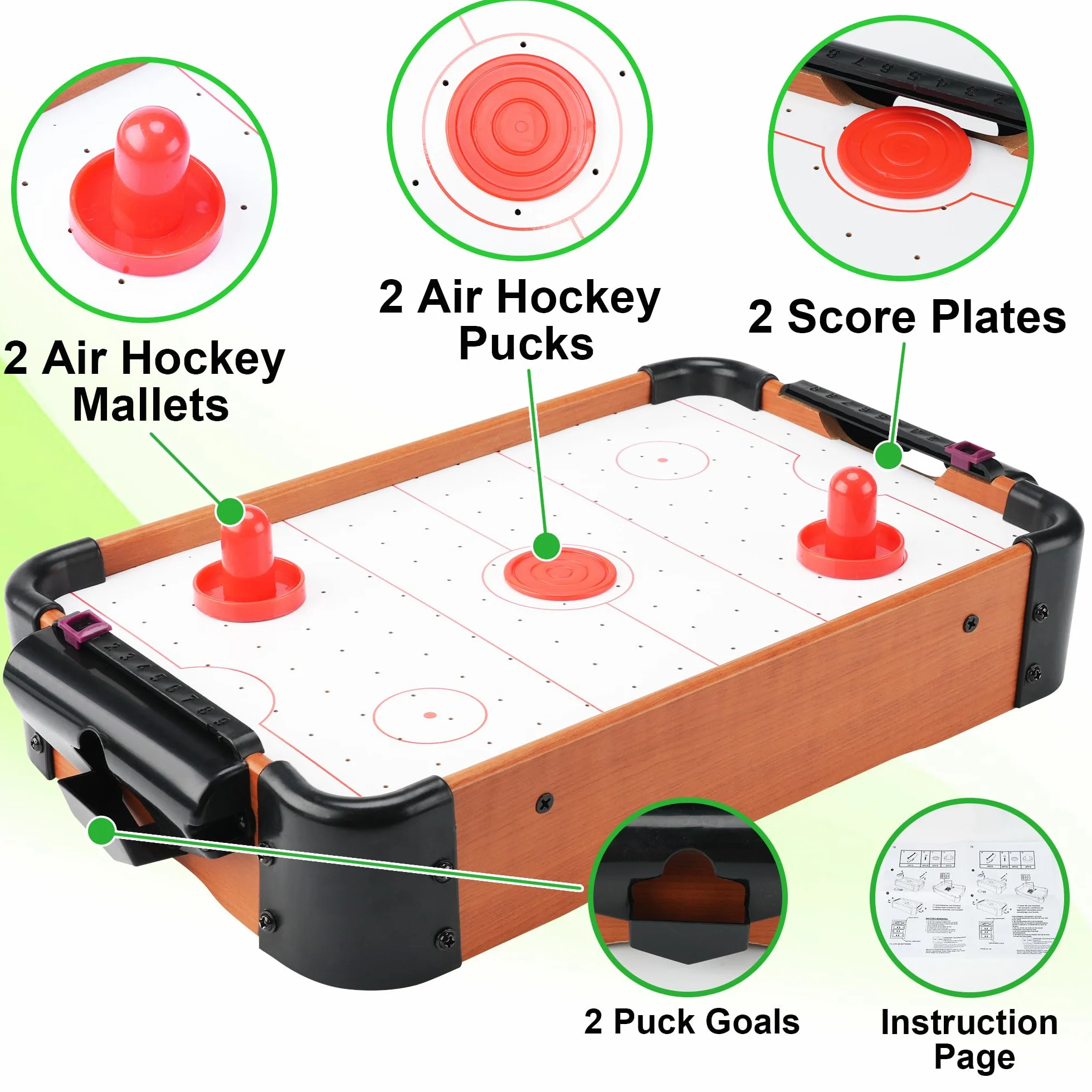 Mini Air Hockey da Tavolo in Legno MDF - Gioco Hockey ad Aria Portatile con Ventola Potente e Accessori