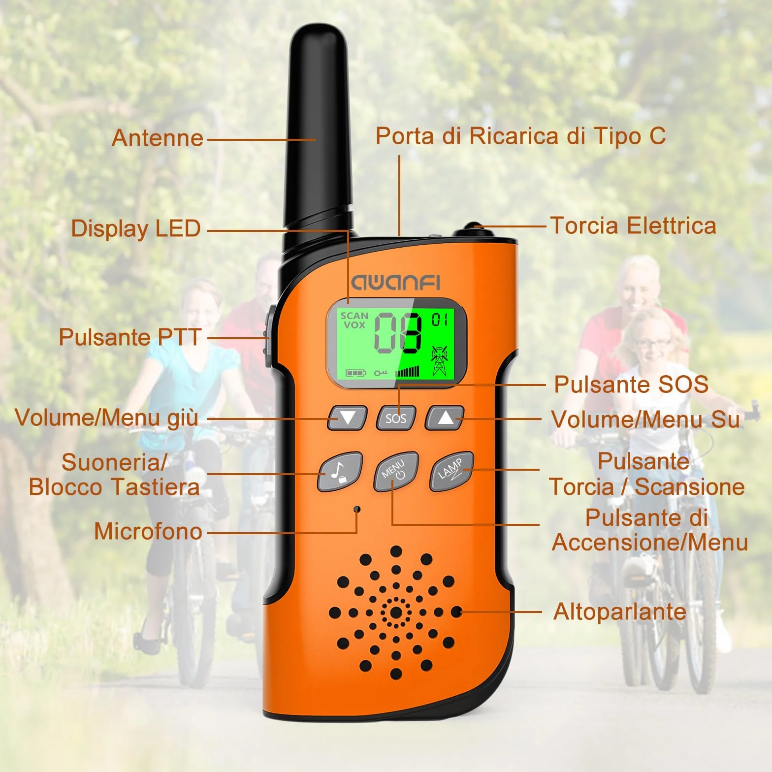 Walkie-Talkie Bambini, 3 Pezzi Walkie Talkie Ricaricabile con Batteria, Torcia, Funzione SOS e VOX, Lungo Raggio, Walkie-Talkies per Campeggio, Avventure, Regali per Bambini 3 a 12 Anni