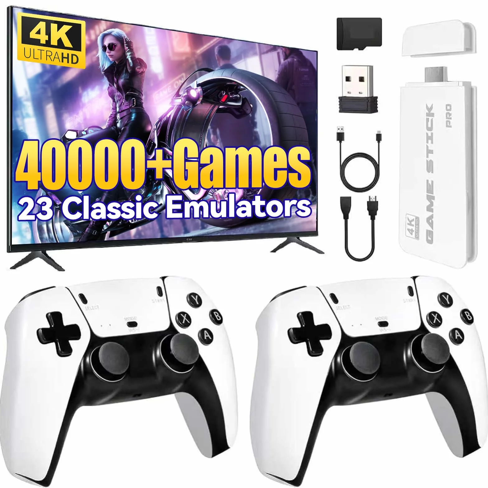 Nawchedo Console per videogiochi retrò 4K HDMI con oltre 40.000 giochi, 23 emulatori, plug-and-play, doppio controller wireless da 2,4 GHz, 64 GB