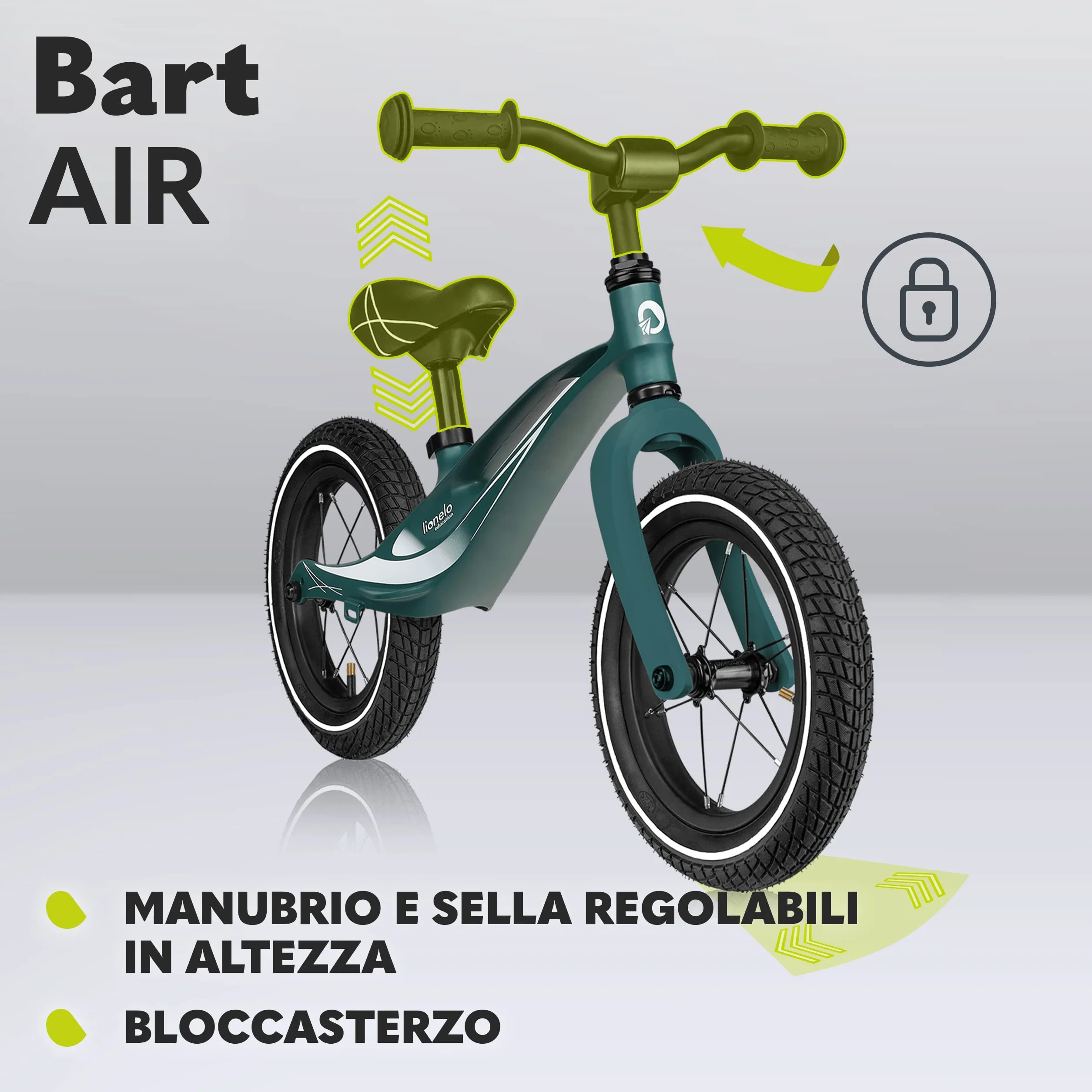 lionelo Bart Bici senza pedali per bambini da 2 anni a 30kg Ultraleggero 3kg e Resistente Telaio in magnesio resistenza ai danni Ruote da 12'' Manubrio e sella regolabili Poggiapiedi