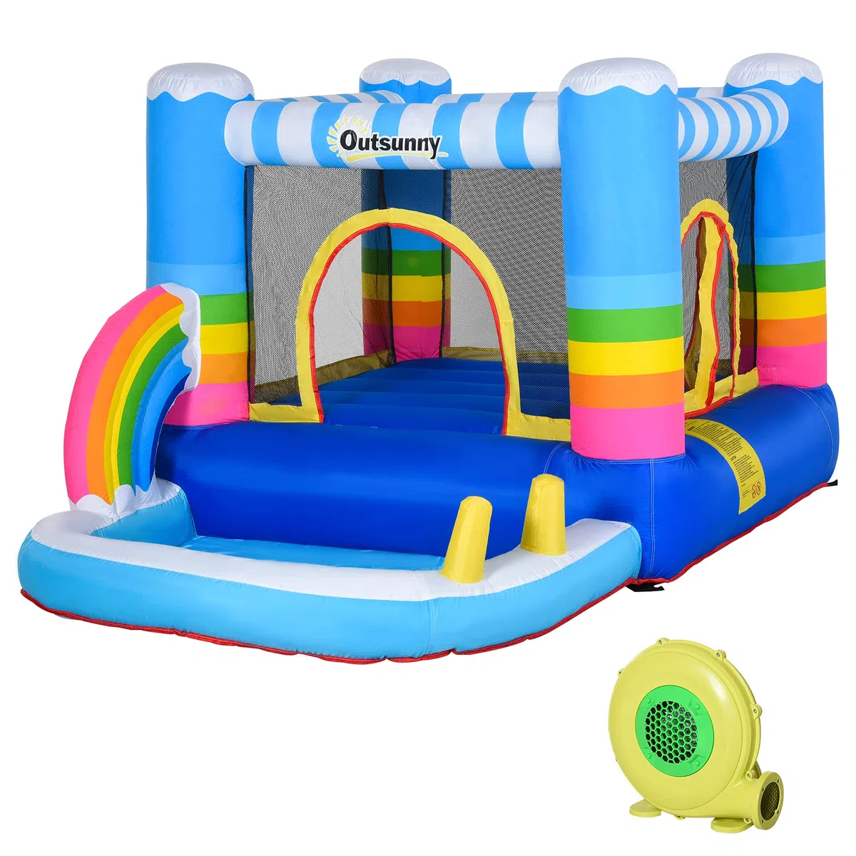 Outsunny Castello Gonfiabile per Bambini con Trampolino e Piscina, Pompa Elettrica Inclusa 280x170x155cm, Multicolore