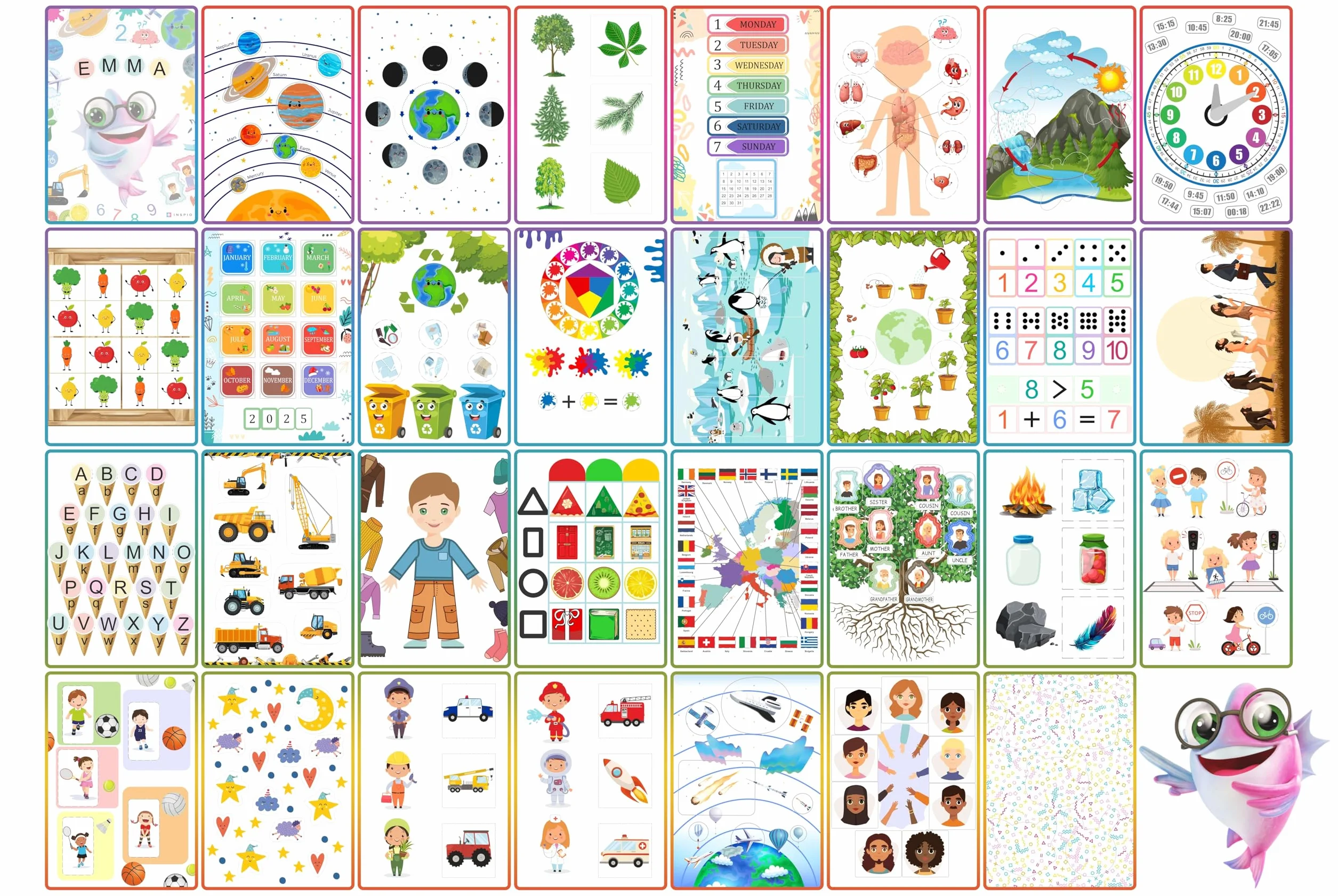 Libro Interattivo XXL IQ per Bambini 6–9 Anni – 64 Pagine + 270 Accessori – Lavabile, Personalizzabile con Nome, Apprendimento STEM | INSPIO