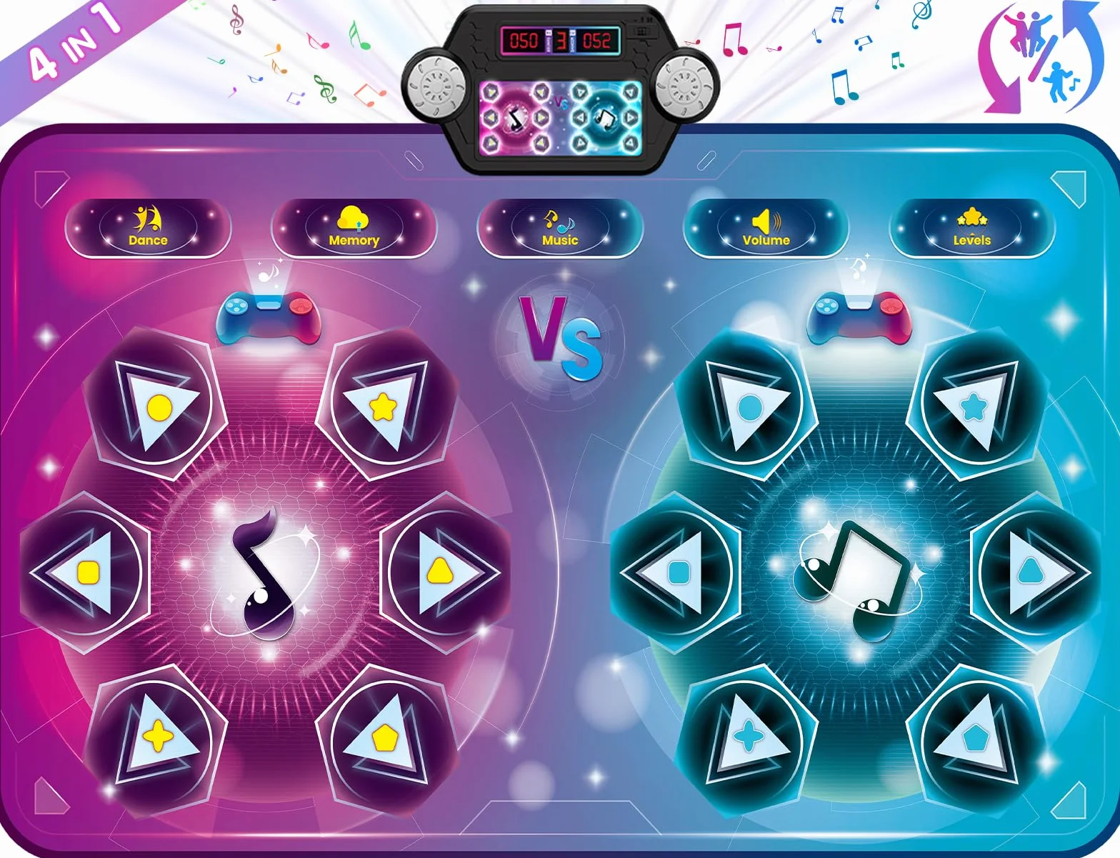 Tappetino da ballo per 2 utenti, elettronico, per giochi di danza, modalità 1 o 2 giocatori, tappetino da gioco, con scatola di batterie, a LED, per bambini e bambine 3-12 anni
