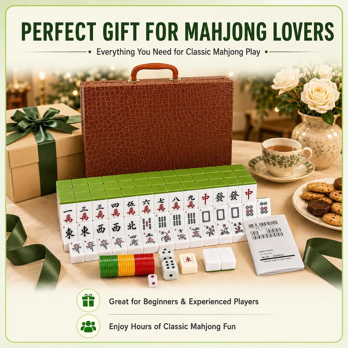 Set di Mahjong grande tradizionale cinese 144 piastrelle 30mm con dadi fiches scatola portaoggetti in pelle numeri arabi
