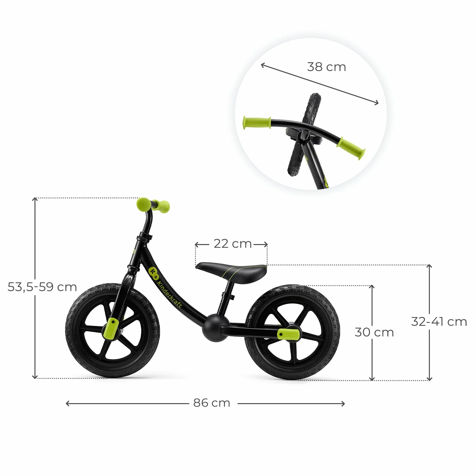Kinderkraft 2WAY NEXT OFF ROAD Bicicletta fino a 35 kg, bicicletta per bambini, ruote da 12 pollici, sella e manubrio regolabili in altezza, facile da montare, impugnatura in gomma, nero