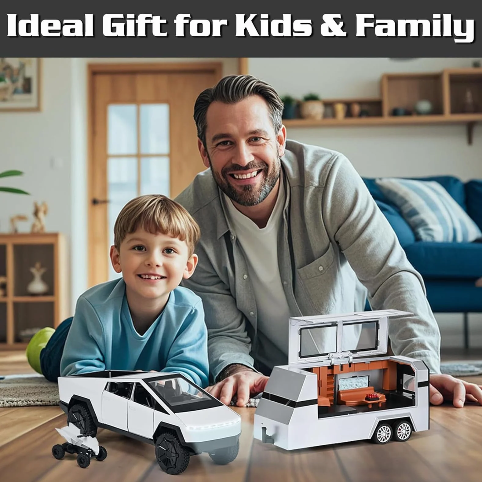 Tesla Truck Modellino 1:24, Macchinina Truck, kit Modello di Camper con Luce e Musica, Funzione Pull-Back, Lega Pressofusa, Ideale per Bambini dai 3 Anni e Collezionisti (Argento)